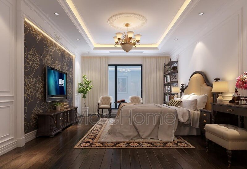 Thiết kế nội thất phòng ngủ chung cư mang đậm phọng cách tân cổ điển cao cấp Mẫu nội thất chung cư tân cổ điển