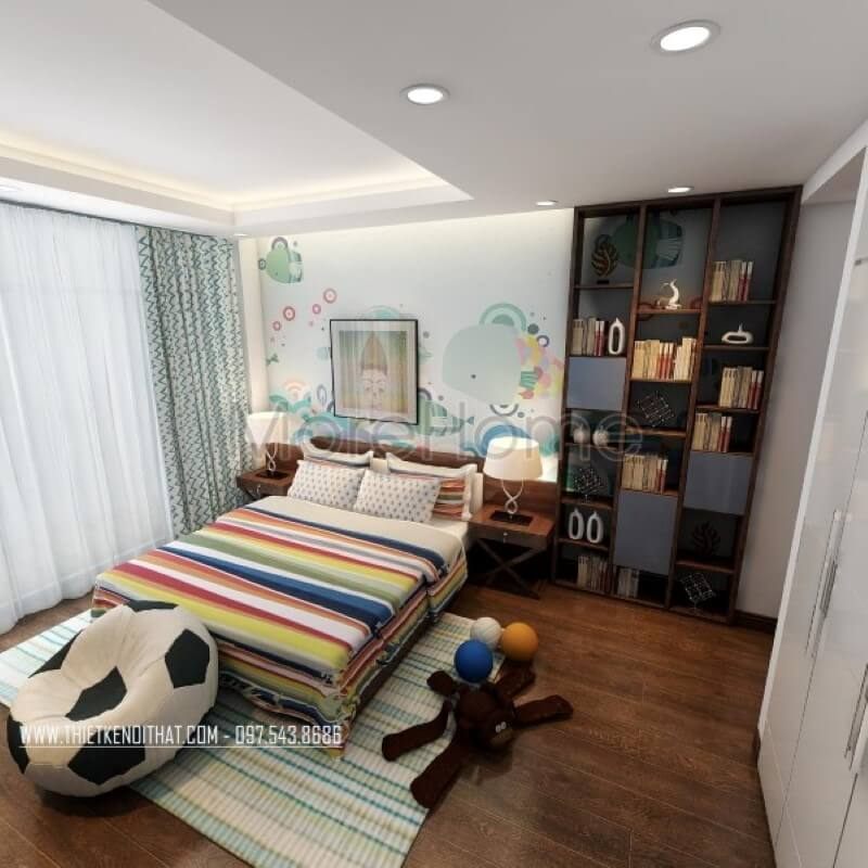 Kệ tủ gỗ công nghiệp tông màu tối trầm đem lại sự nổi bật cho phòng ngủ của bạn.